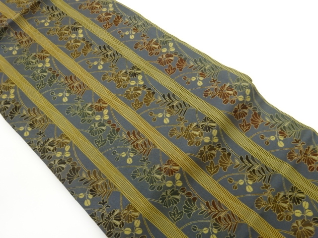 Nagoya obi woven with stripes and autumn grass pattern